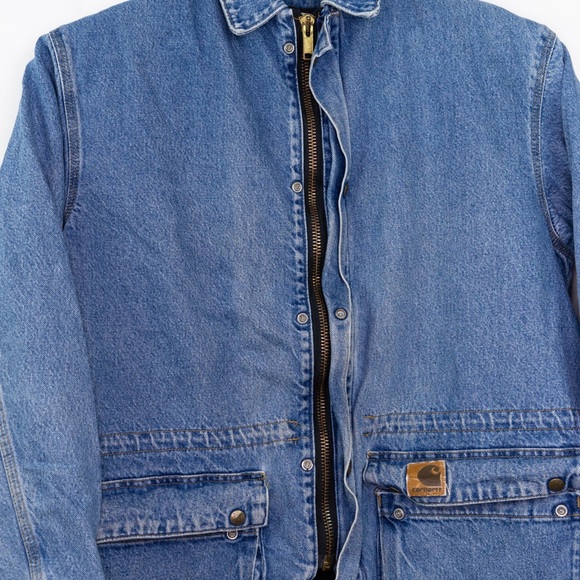 Vintage Carhartt Workwear Quilted Lined Denim Chore Jean Jacket USA Made Medium - Picture 4 of 6